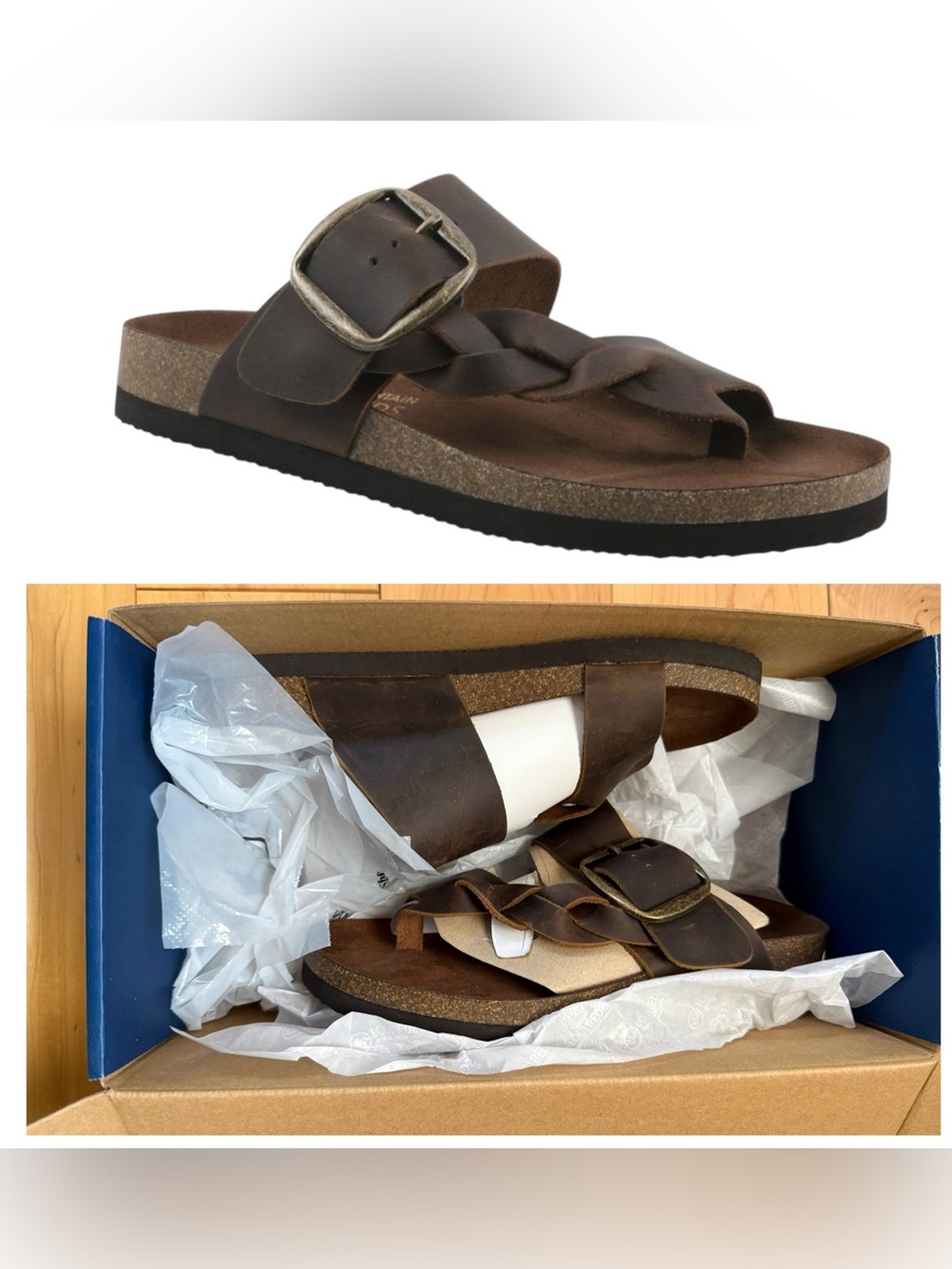 White Mountain 6 Harleta Brown Leather Footbed Sandal NIB - Picture 13 of 14